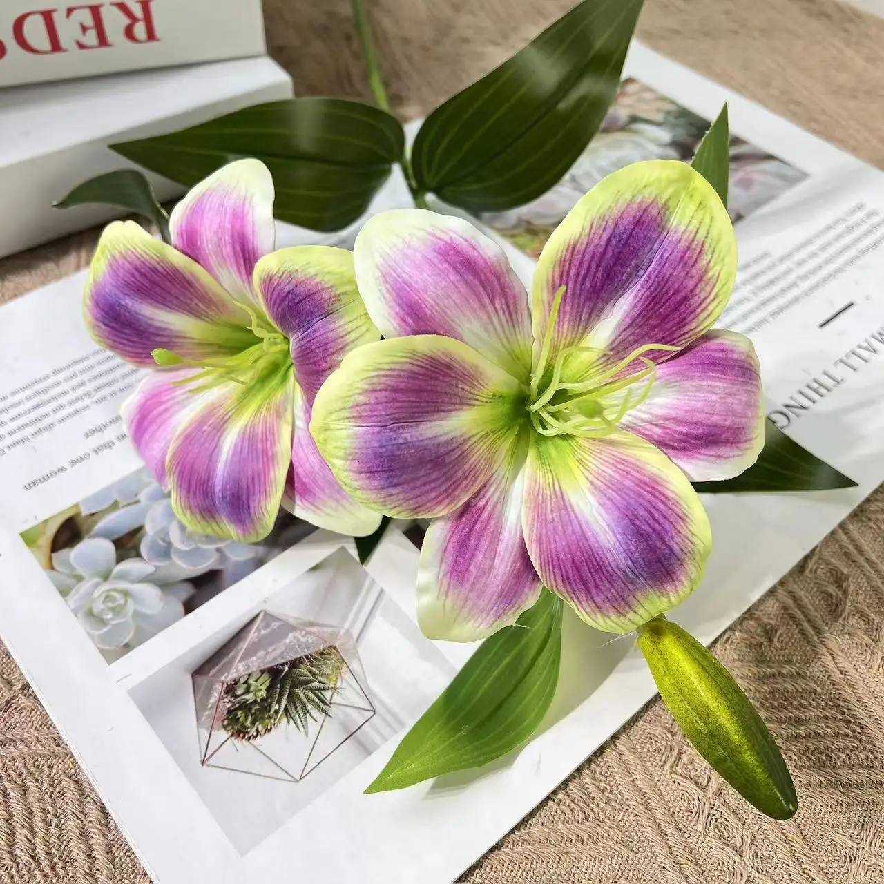Artificial 3D Lily Flower Silk Lily Bouquet Party Headwear Wedding Decorative flower Fashion Garland