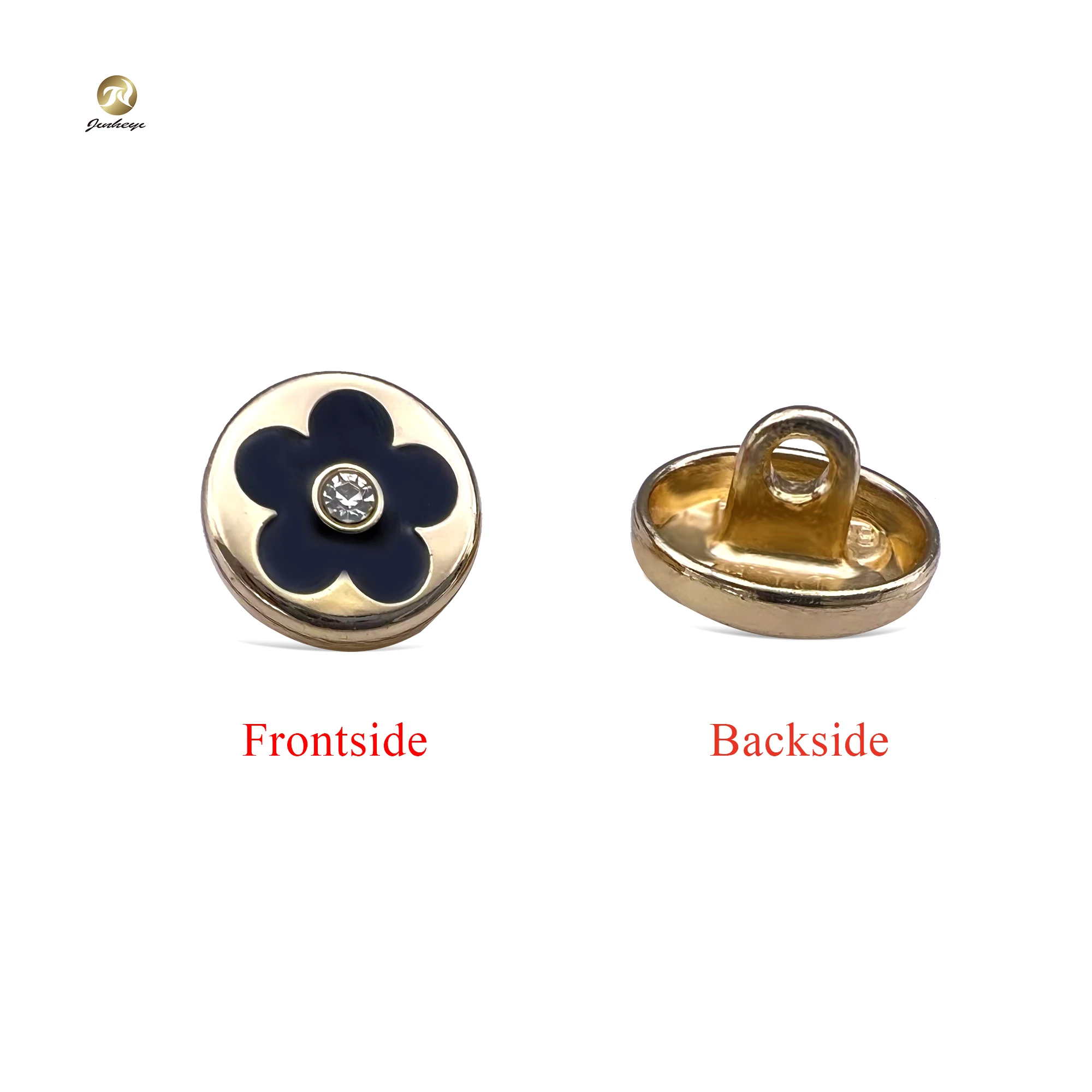 Customized Metal Shirt Buttons Golden Round Flower Logo Black Enamel Shirt Buttons