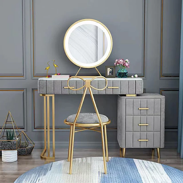 Design Nordic Luxury Style Make-up Dresser Table Set with Mirror and Chair Stool modern storage Dressing Table