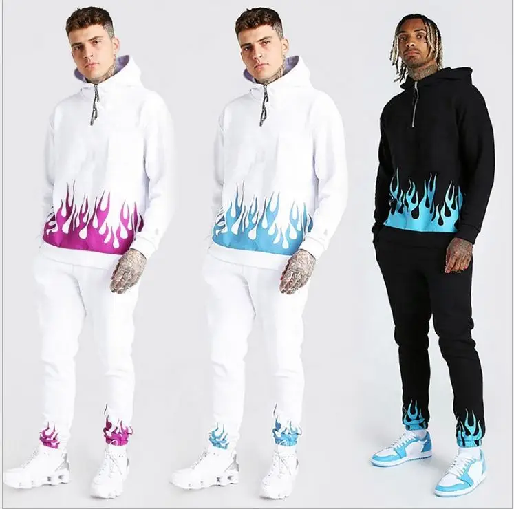
Wholesale print 2 piece outfits pullover hoodie and jogger sets leisure mens tracksuit 