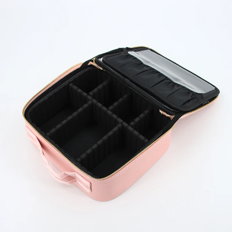 BSCI Factory Makeup LED Case Makeup Brush Holder With LED Mirror Cosmetic Tool Organizer Brush Bag