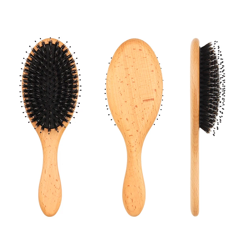 Factory Price Long Handle Boar Bristle Hair Brush High Quality Massage Scalp Paddle Brush