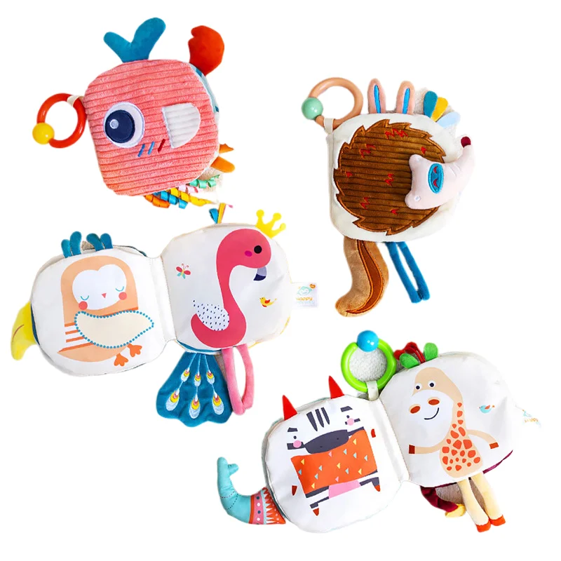 Animal head baby soft Fabric 3D Cloth Book toys with Crinkle paper on each page