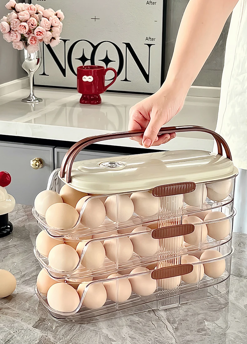Portable 3-Layer Plastic Egg Holder Self-Rolling Egg Container Organizer Sliding Egg Storage Box for Kitchen Use
