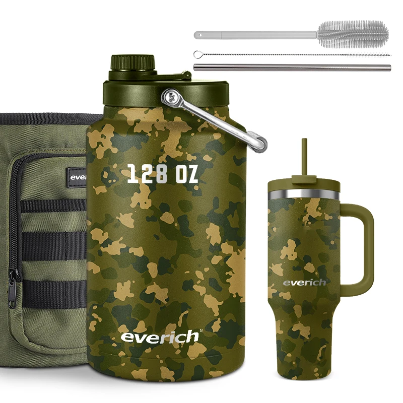 Outdoor Camping One Gallon Jug Large Stainless Steel 128 oz Sports Insulated Water Bottles Keep Cold 48H