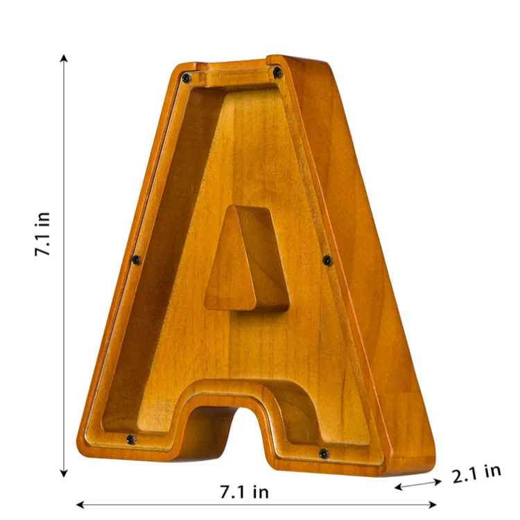 Factory Direct 26 Letters Custom Piggy Bank Wooden Coin Money Saving Box Wood Piggy Banks