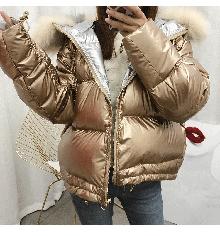 
Winter new Korean fashion tide two sides wearing glossy super fox fur down jacket female short coat 