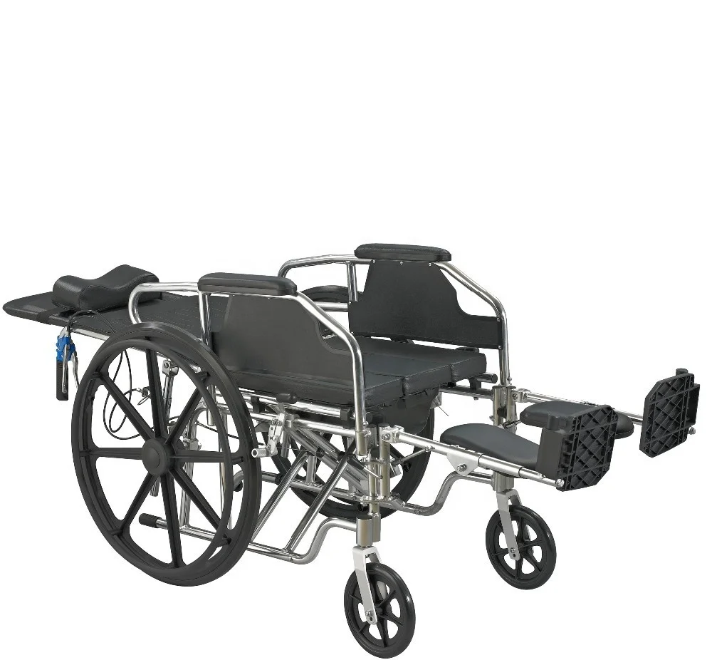 High Quality Steel Reclining High Back Toilet Commode Chair Manual Karma Wheelchair Foldable Function