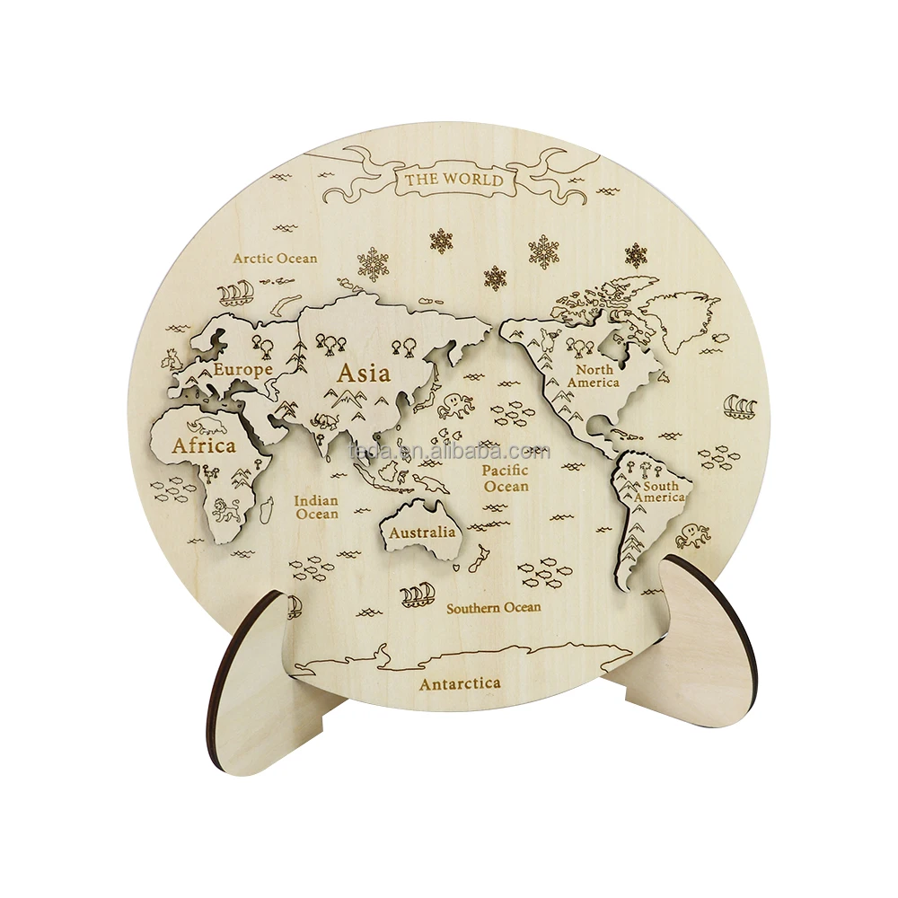 wholesale education toy puzzle wooden world maps