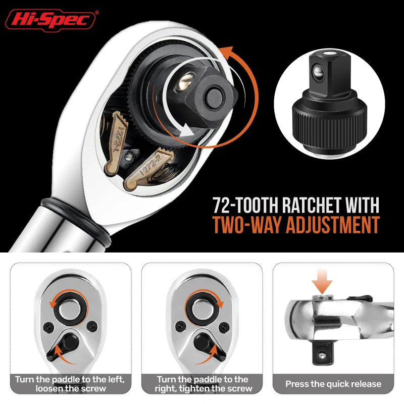 60pc 3/8 Inch Drive Torque Ratcheting Wrench Handle with Universal Joint Sockets, Socket Bits and Accessories. OEM ODM Ready