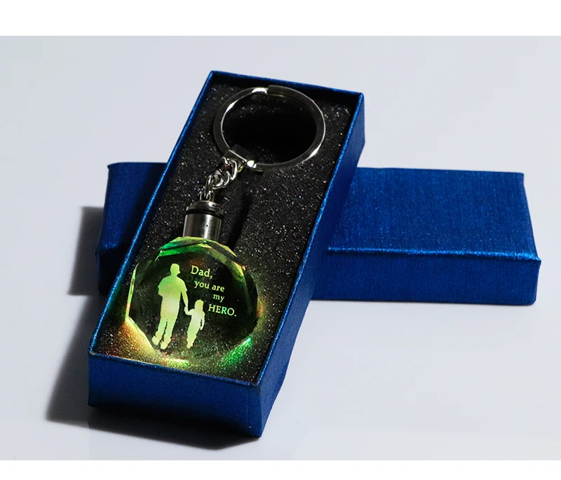 High-Quality K9 islamic Crystal Keychain LED Flashing Custom Carve Family Photo Frame Souvenir Gifts Glass Keyring Chain