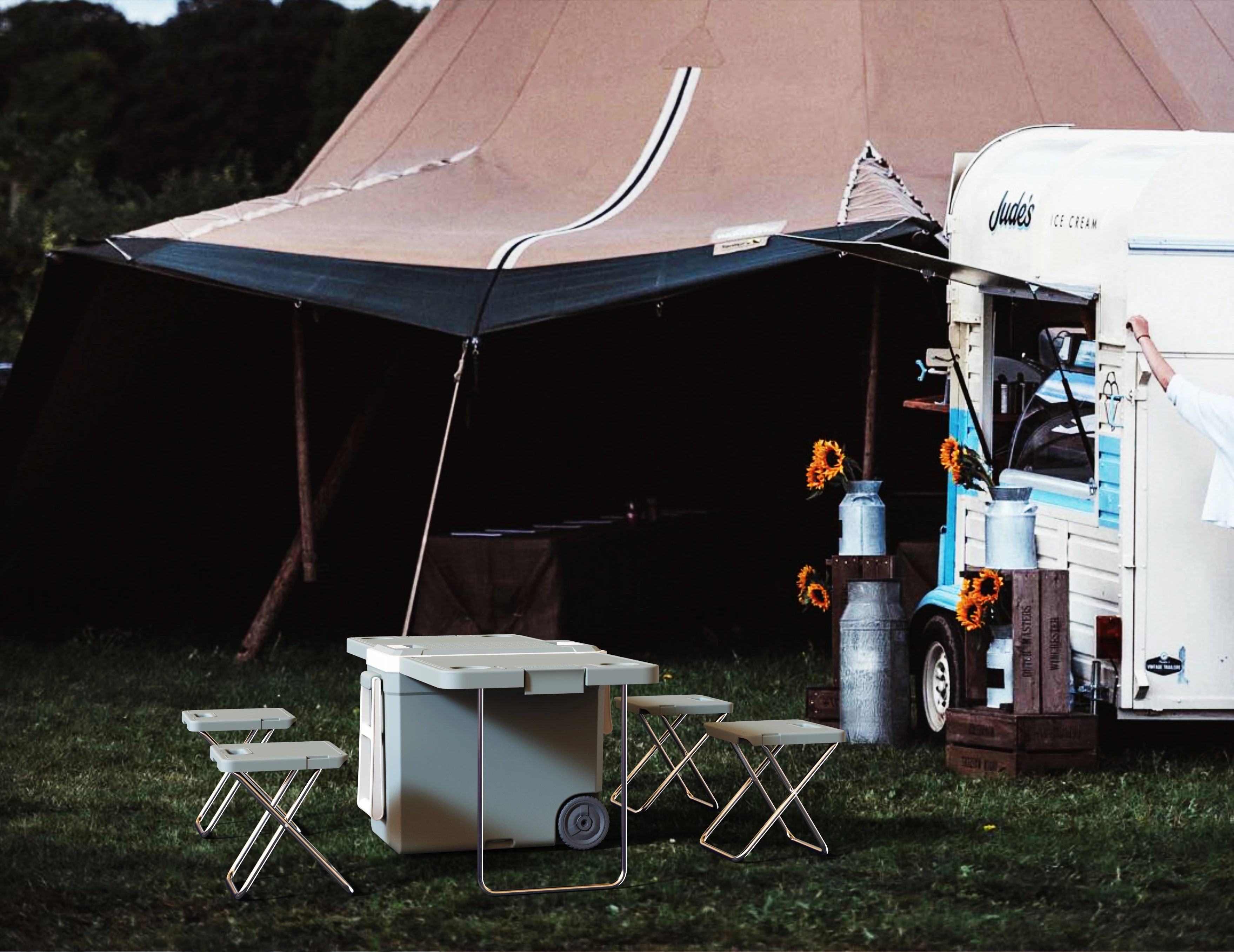 32 liters outdoor camping cooler box multifunctional portable folding table and chairs insulation box ice food cooler