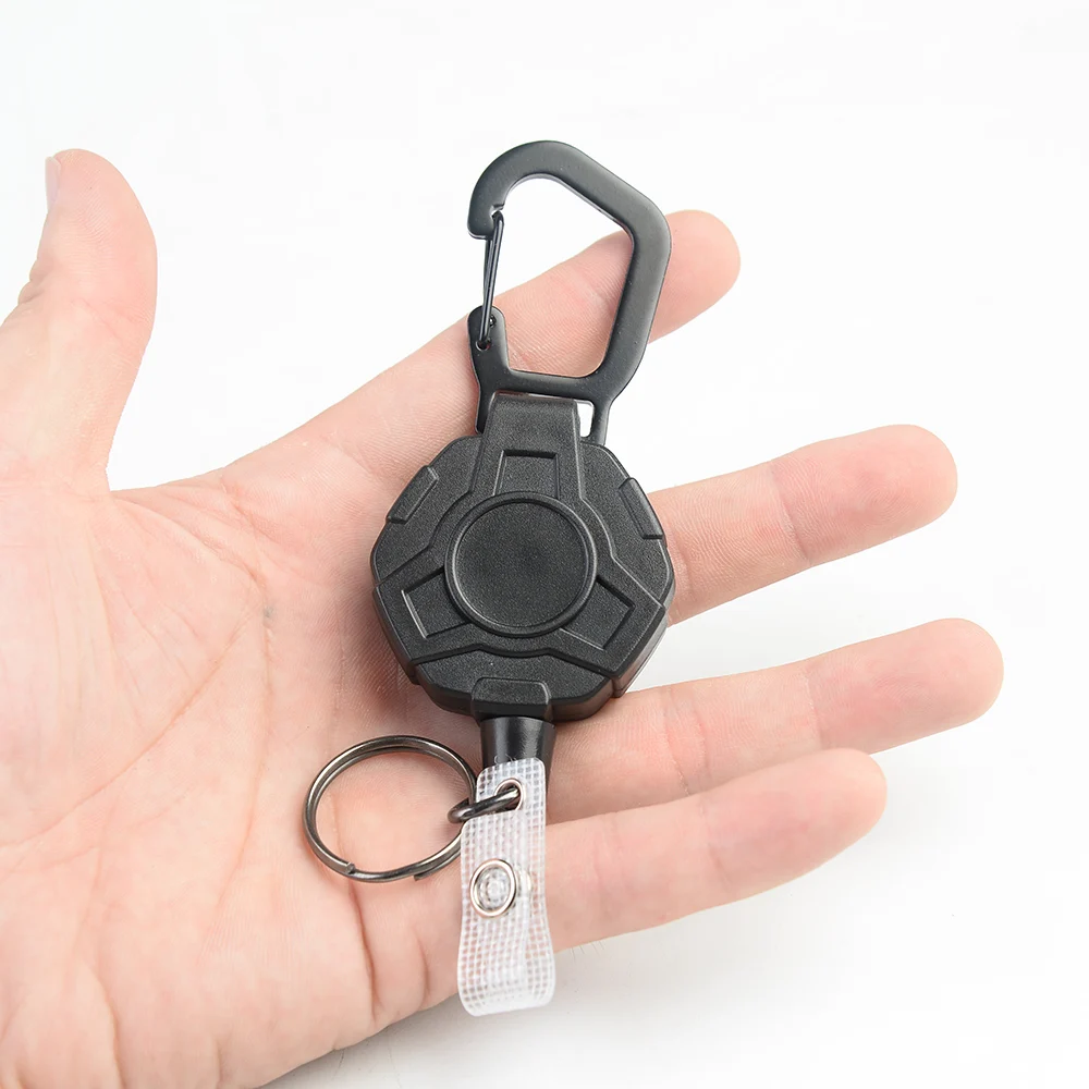 High Quality Heavy Duty Easy Pull Reel Buckle Steel Cable Anti-Lost Badge Holder Strong Carabiner Retractable Key chain