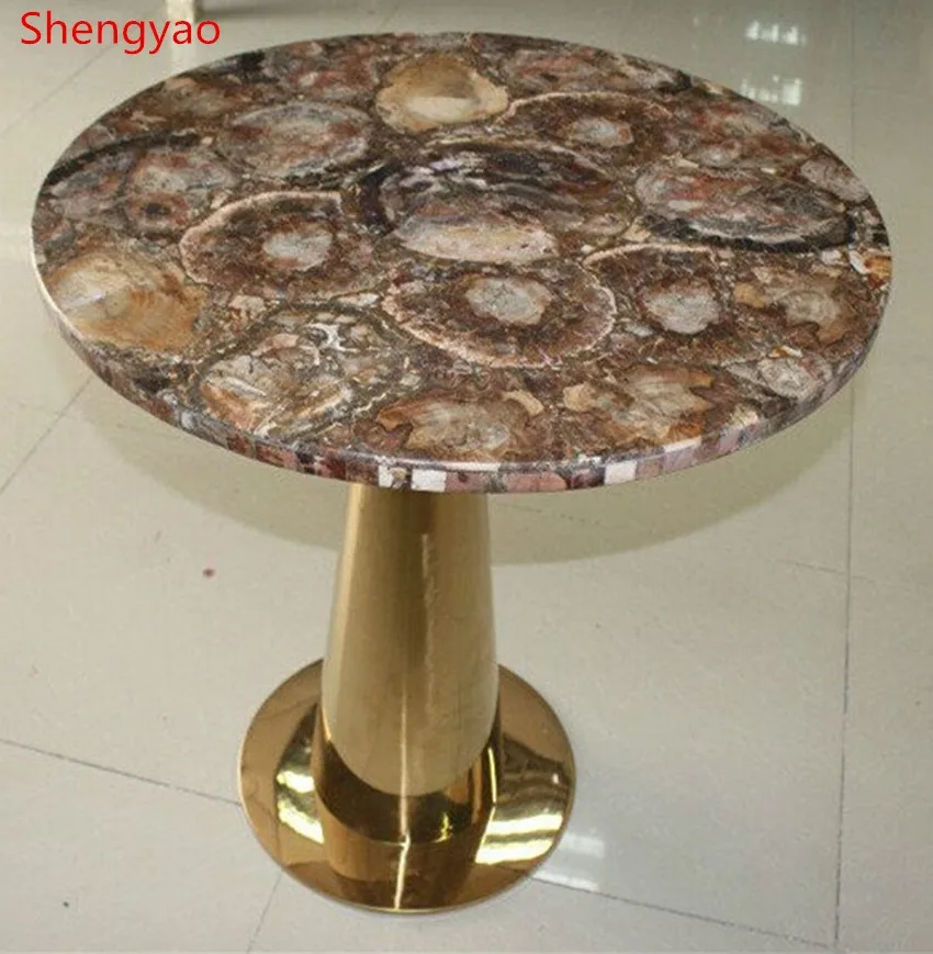 Natural fossil ston petrified wood marble slabs dining table set