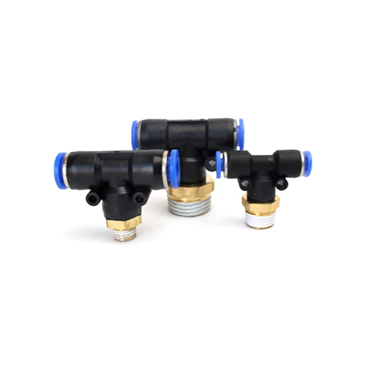 PB series tee pneumatic fittings one touch for pipe push flange zinc plastic pneumatic fitting