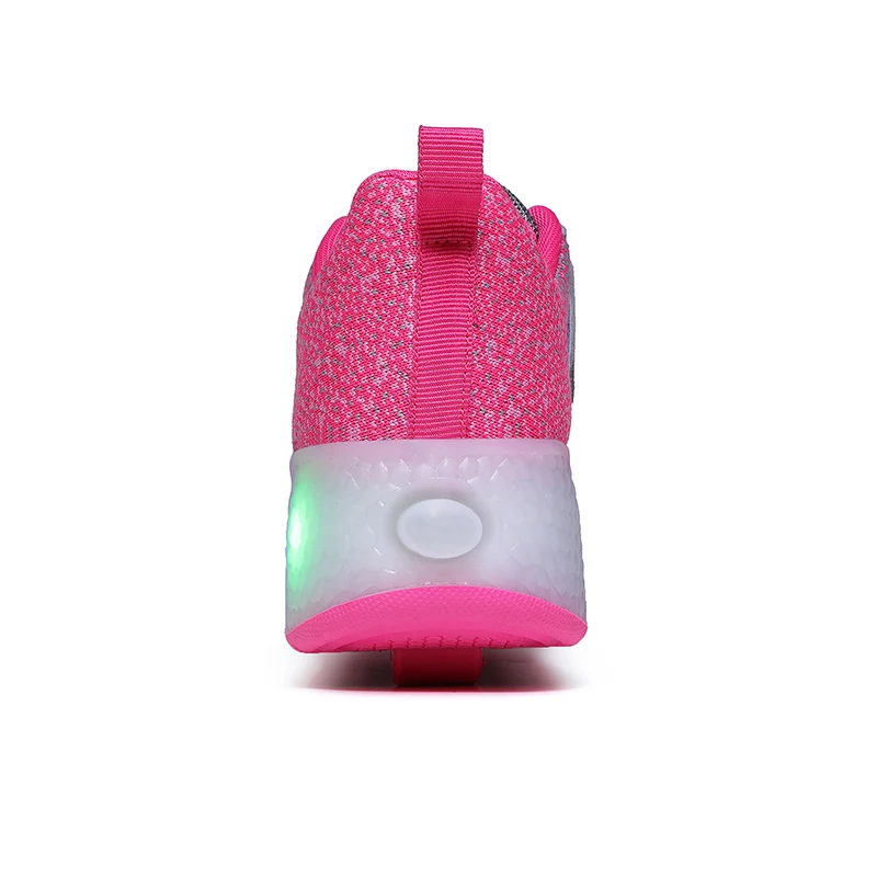 Two Wheels Retractable Roller Skate Shoes For Kids Light Up Fitness Sneakers