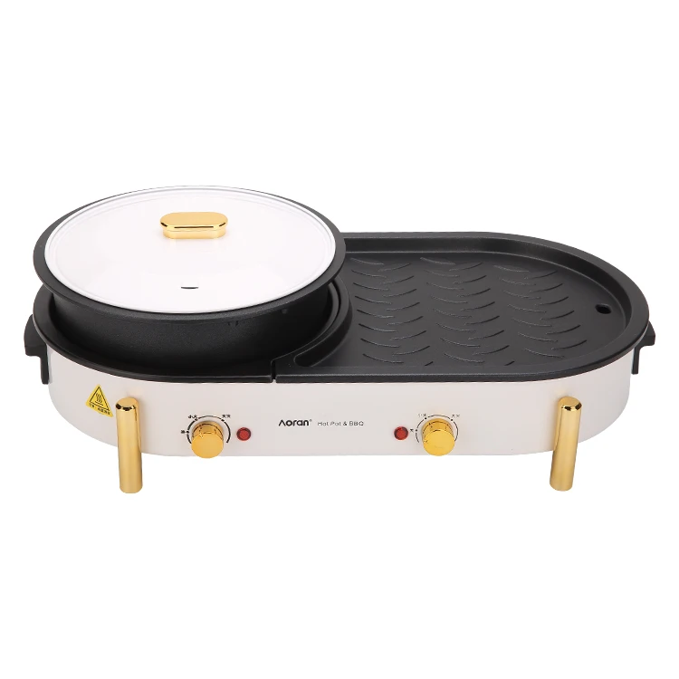 Household Shabu-Roasting All-In-One Pot Non-Stick 2 In 1 Electric Bbq Grills And Hot Pot