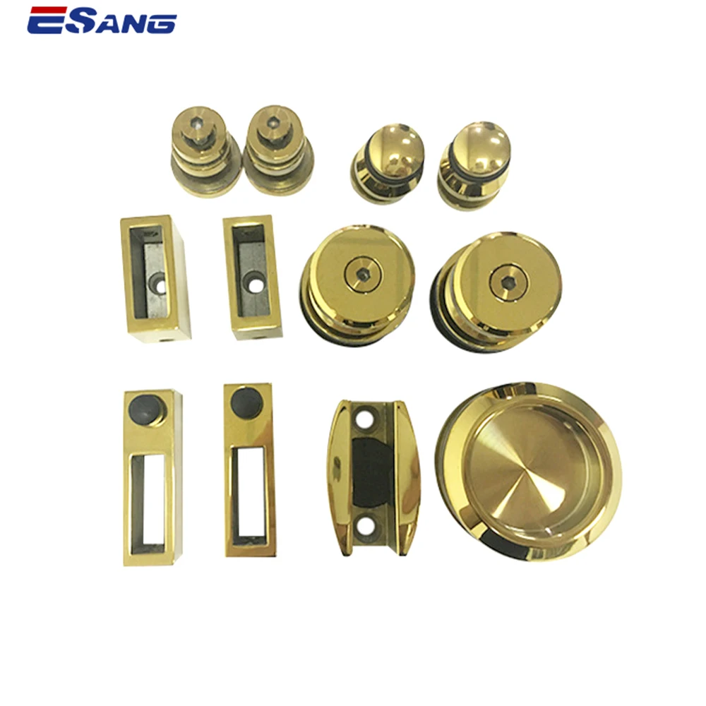 ESANG Wholesale Frameless Bathroom Door Hardware Accessories Golden Shower Tempered Glass Sliding Door System