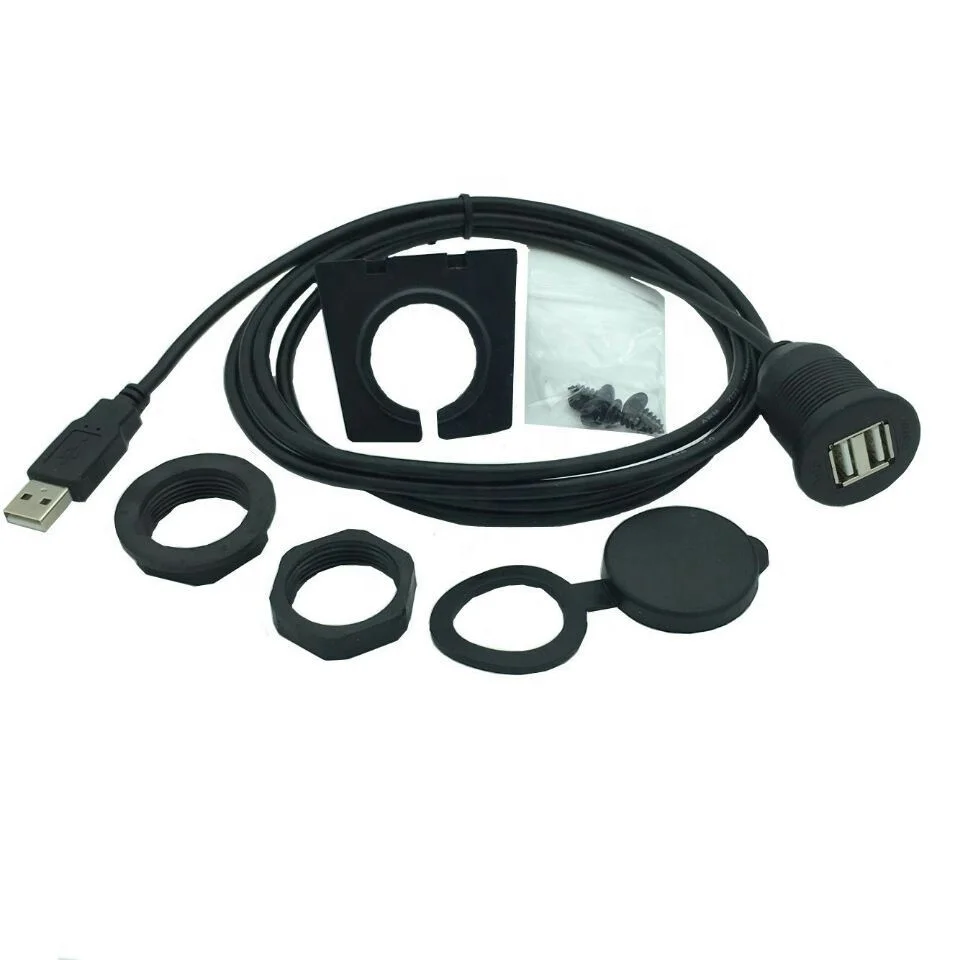 IP67 Waterproof Cable 1m dual usb 2.0 car flush mount data charger 2 port 30 a male