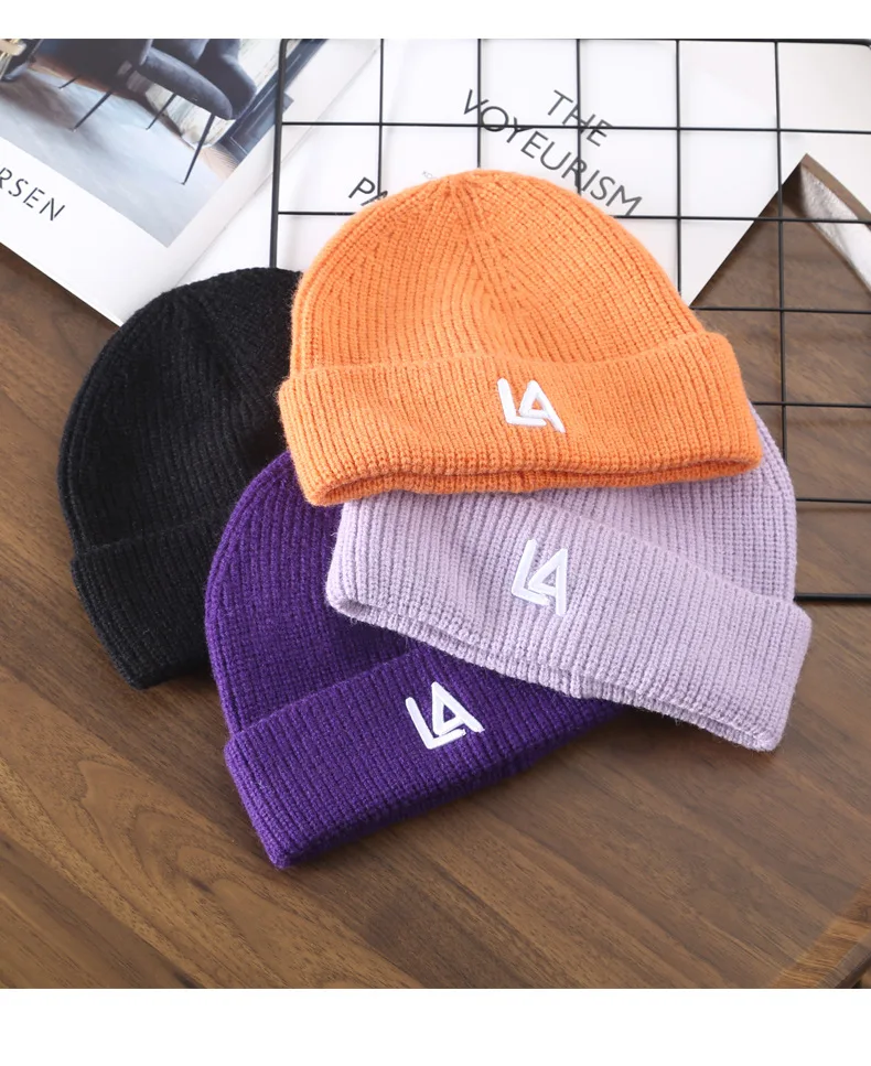 Free shipping wholesale outdoor sports leisure warm ear protection autumn winter embroidery custom knitted hat