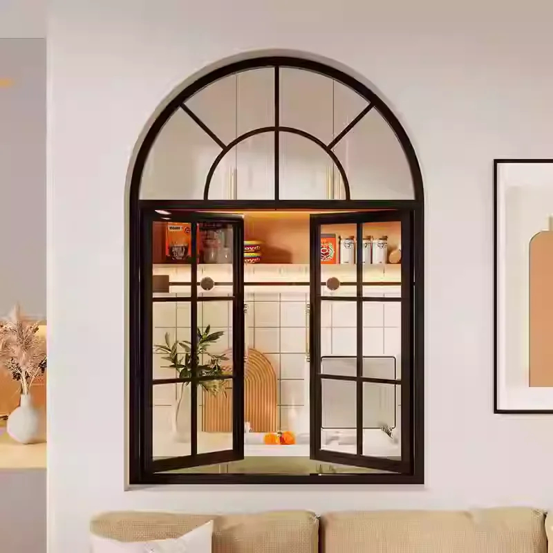 Лидер продаж двойное закаленное стекло французское алюминиевое окно деревянные арочные окна для жилых помещений