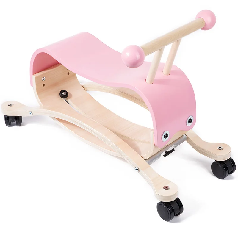 2 in 1 Toddler Rocking Horse Baby Walker Balance Bike Kids Wooden Rocker with Wheels