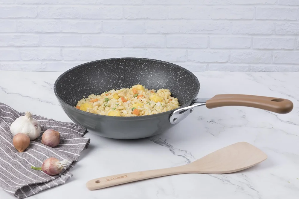  Forged Aluminium Nonstick Granite Wok Pan With Marble