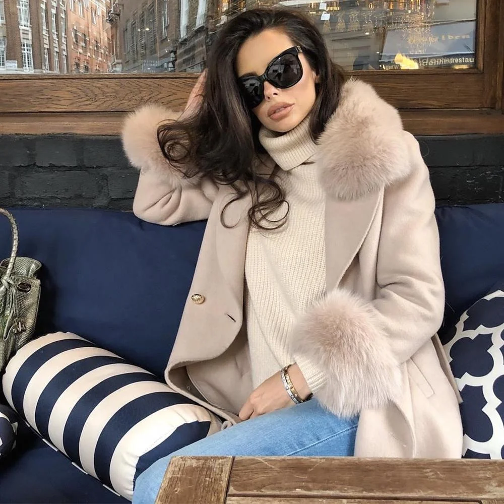 
New Style Women FoxFur Collar For Cashmere Coat With Winter 