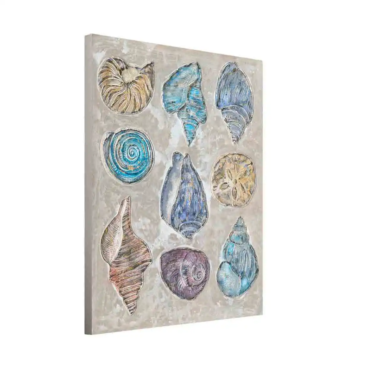 Artree Coastal Series Grey Shell Canvas Painting Oil 90*120Cm Sea Shells Handmade Oil Painting