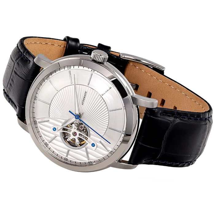 Hot sale luxury skeleton  Private label men hand watch japanese leather strap mechanical automatic stainless steel watch