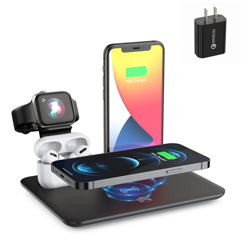 Прямая поставка, беспроводное зарядное устройство Qi 15 Вт для iPhone 12 11 Pro Max, подставка для быстрой зарядки часов, Держатель зарядного устройства для Airpods Pro