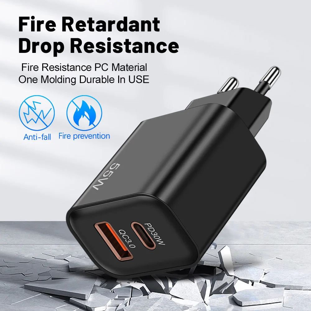 Travel Kits Usb Pd 55w Wall Quick Charger Adapter Type C Fast Charger For Iphone 15 14 13 Usb C Pd Power Charger