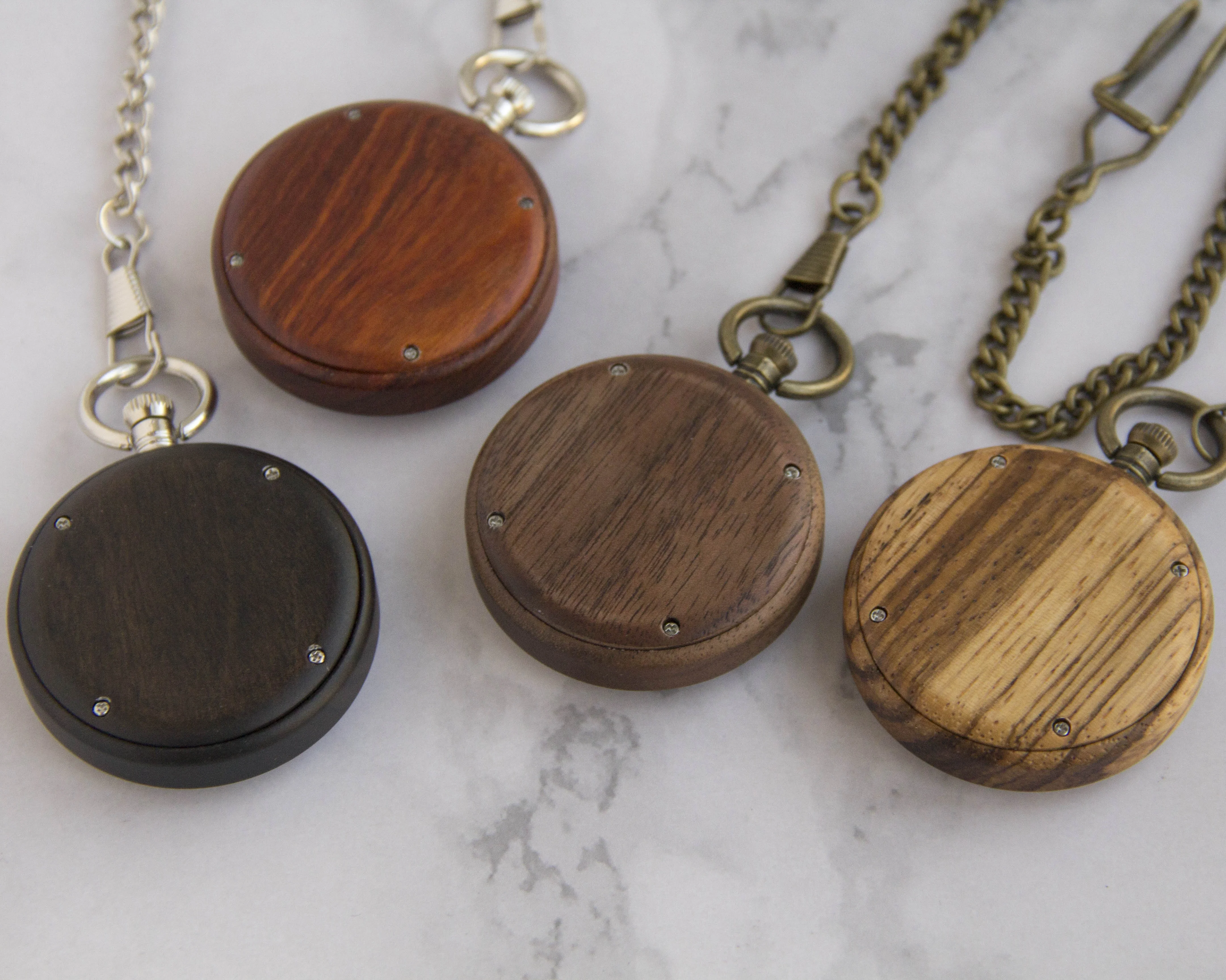 Round Vintage Pocket Watch  Wooden Antique Style