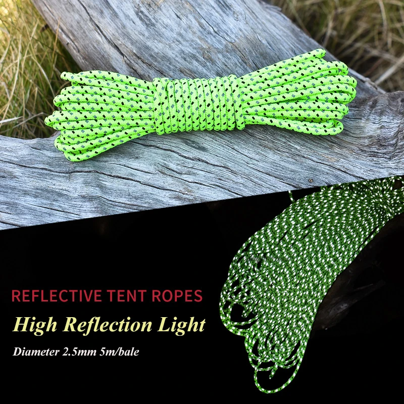 Qibu 5 Meters Reflective Camping Rope 2.5mm Climbing Bundle Tent Glowing Rope Jointless Canopy Wind Rope