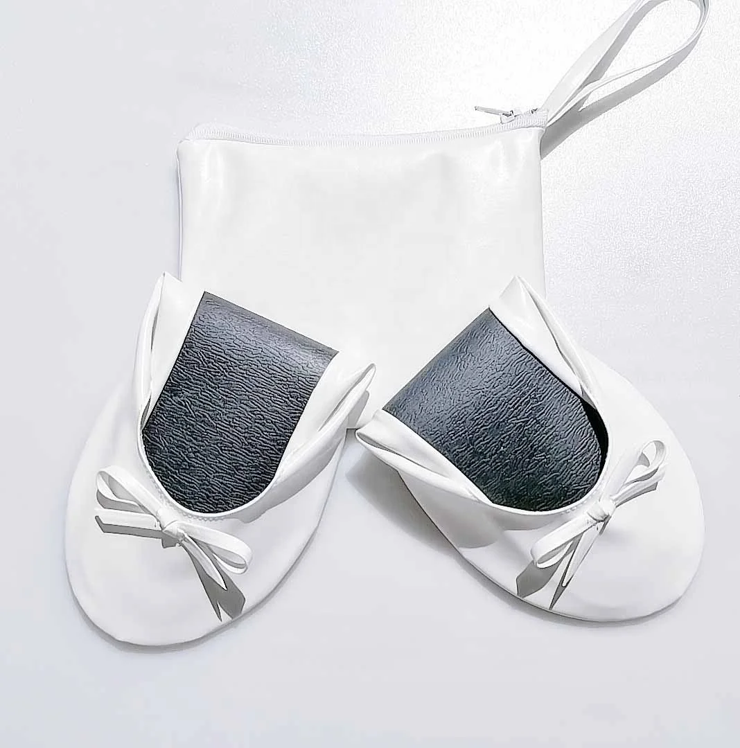 2024 Wholesale Ballet Foldable Ballerina Flats Fold Up Disposable Ballerina Dance Shoes For Women Ballroom white Pu Shoes