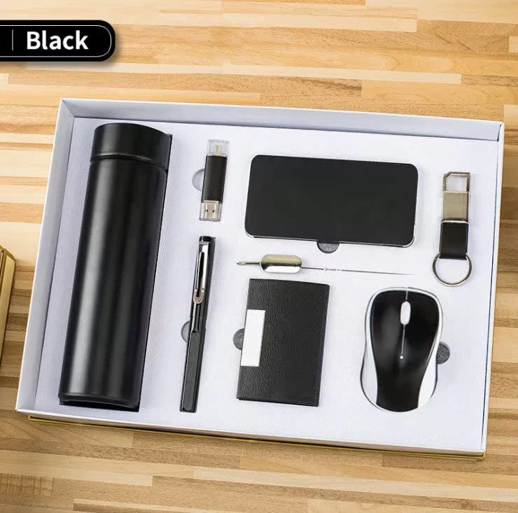 Thermos flask + USB flash drive + pen + notebook + mouse + bookmark + logo power bank set corporate gift set luxury promotion