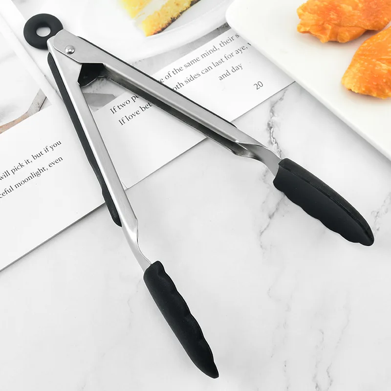 9 Inch Silicone Head Stainless Steel Bread and Salad Tongs Classic Novel Design for Everyday Dining for Restaurants