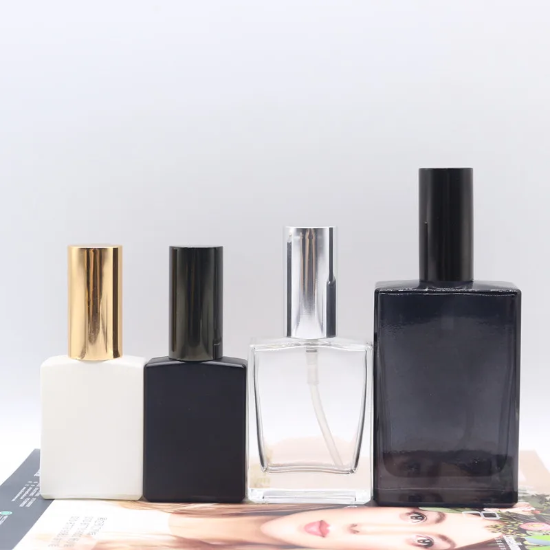 15ml 30ml 50ml 100ml Empty Square Rectangular Atomizer Spray Perfume Glass Bottle with ALUMINUM SPRAY CAP