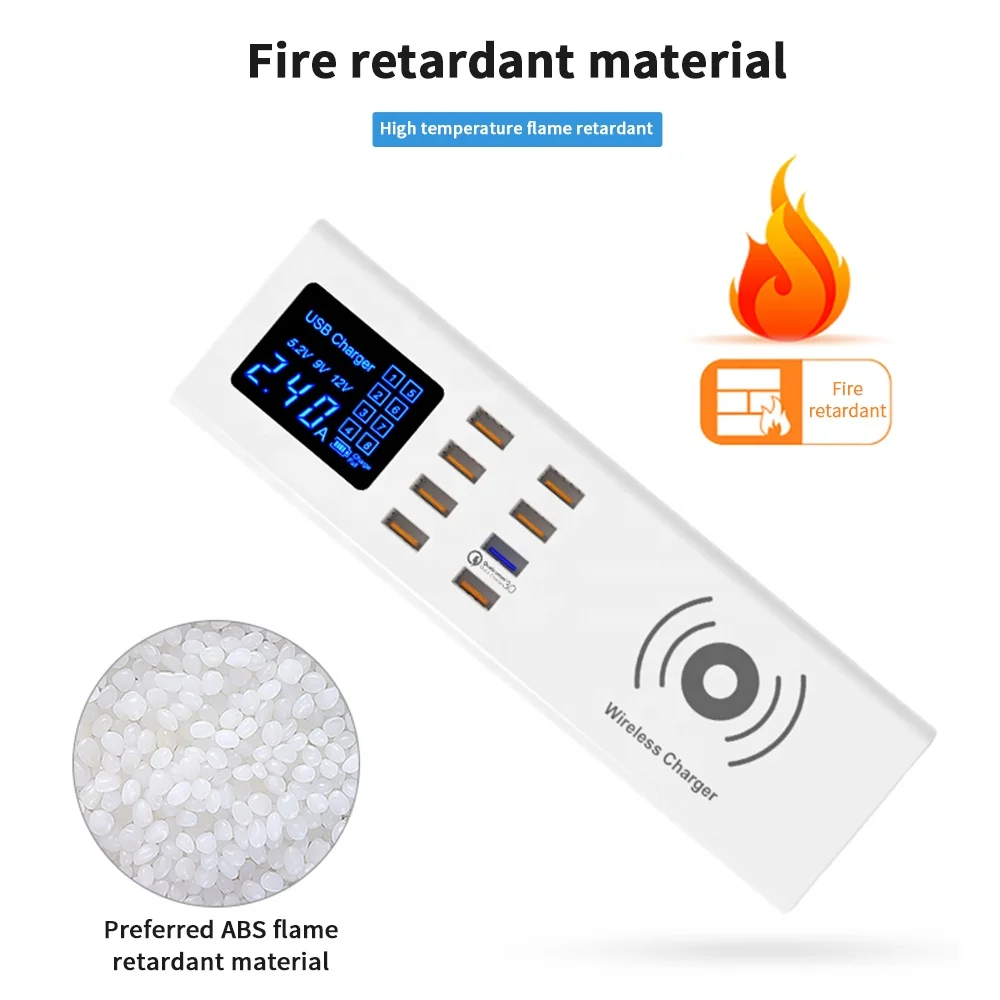 SUNLINE 2020 Multi 8 USB Port QC3.0 Quick Charger Socket Universal 10W For smart phone Fast Mobile Phone Qi Wireless Charger