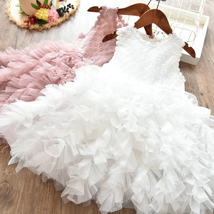 SongYi Casual Short Sleeve Kids Fairy Cake Smash Prints Girls Summer Elegant Wedding Party Dress