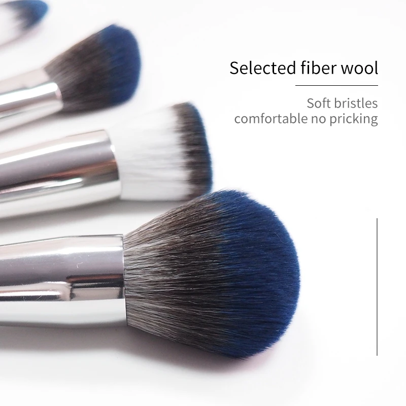 LOW MOQ Wholesale New Itembeauty Makeup Spoolie Foundation 12Pcs Dark Blue Wood Handle Beauty Tool Makeup Brush Set