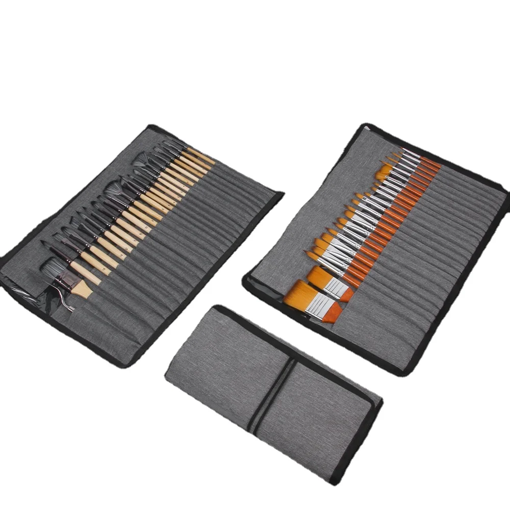 25pcs professional artist brush set with black case acrylic oil watercolor brushes
