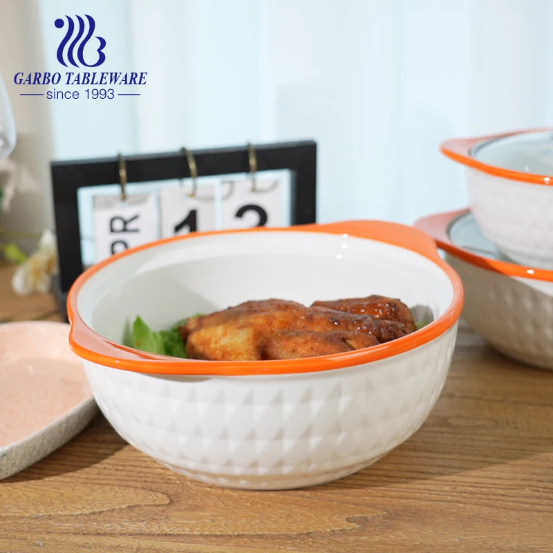 Ceramic Bakeware Set with glass cover baking casserole Dish with Lid Covered Round White Porcelain Casserole Cookware Set