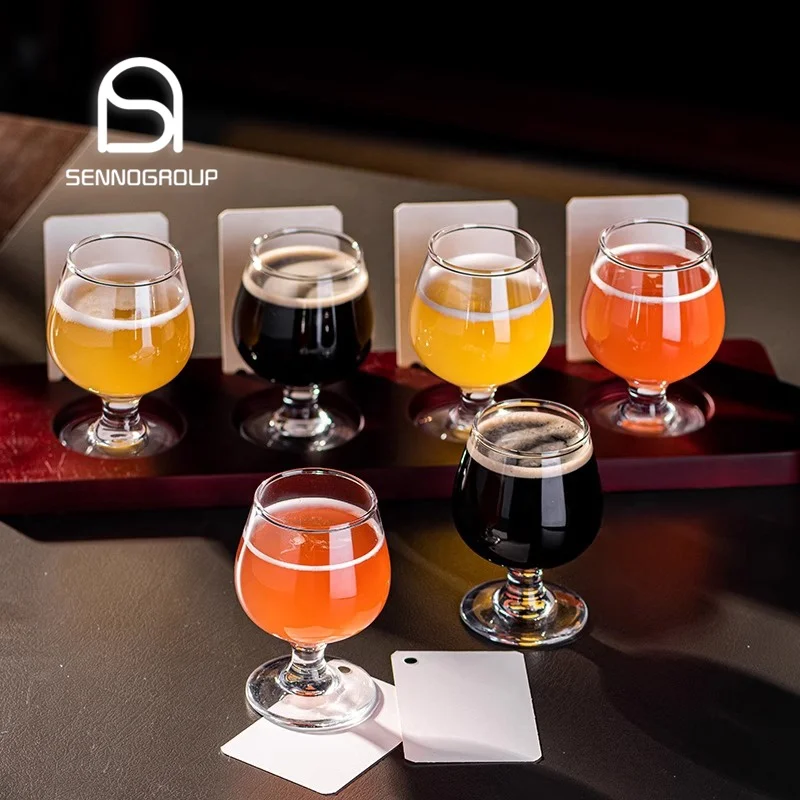 Luxury Craft Beer Glass Set Beer Carrier Short Footed Brandy Cognac Tulip Tasting Beer Glasses