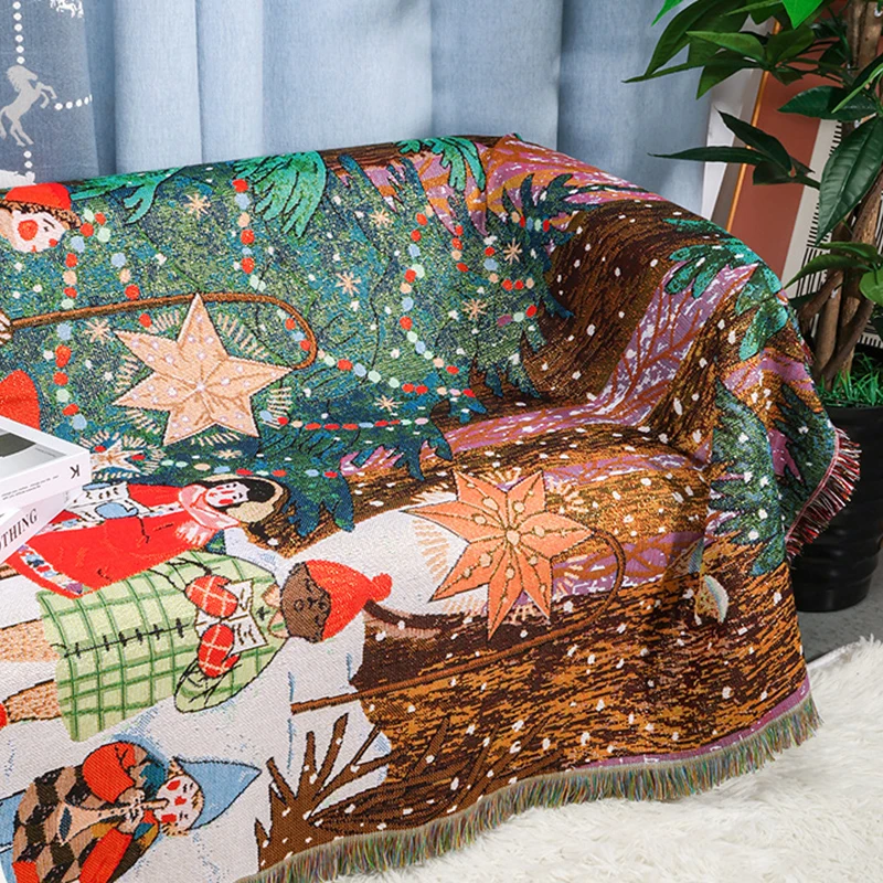 Christmas Sofa Towel Bohemian Blanket Internet Celebrity Jacquard Tapestry Cat Claw Proof Sofa Towel Blanket Thick 160X130CM