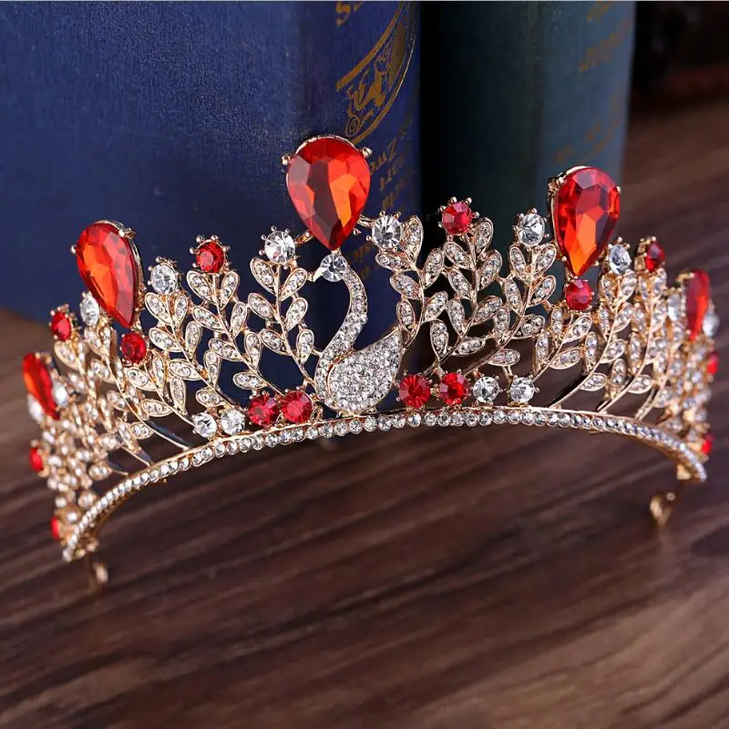 Swan Gold Plated Dark Blue Stone Alloy Crown