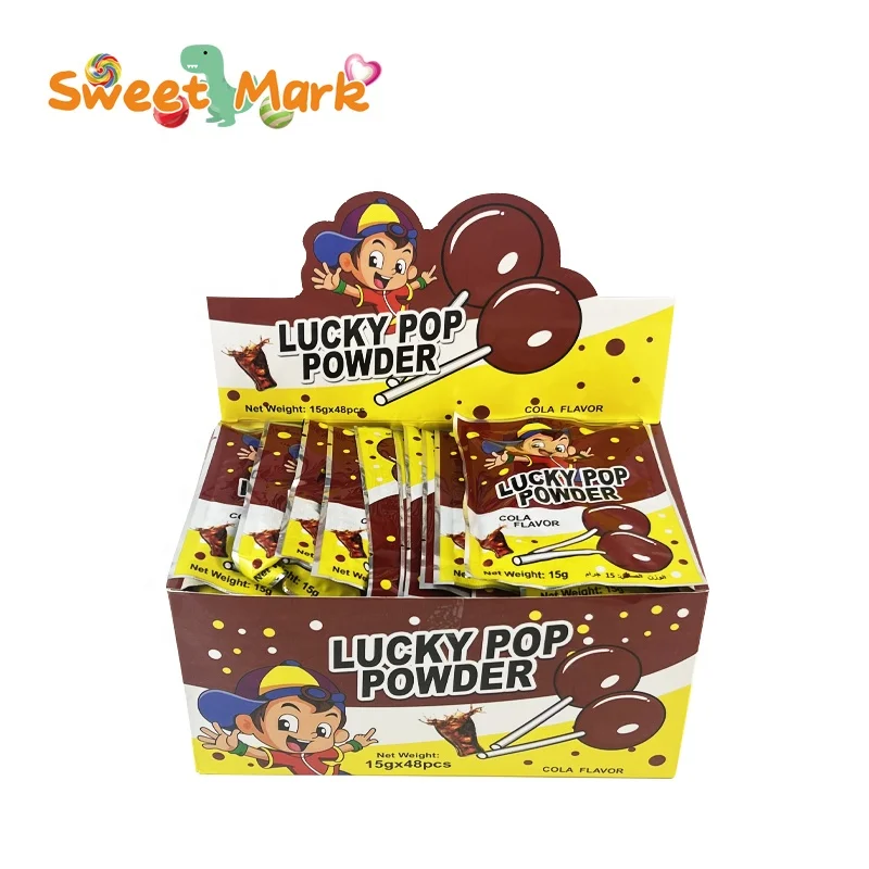 OEM lollipop candy halal colar flavor candy stick with super sour powder