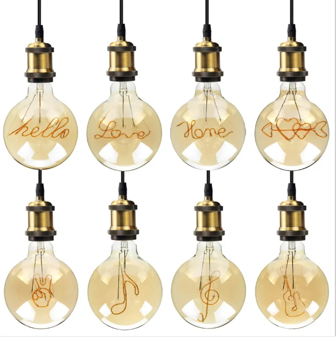 New Product 220V E27 4W Home Words Shape Led Soft Filament Bulb G125 Vintage Led Edison Lamps
