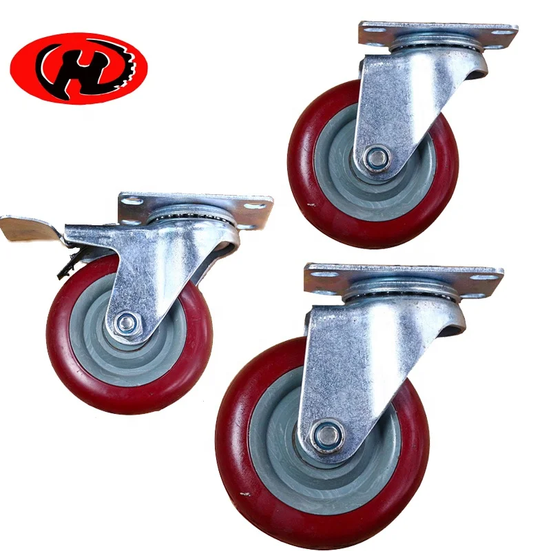 dark red PU caster wheel with plastic core furniture caster  red color trolley caster wheel