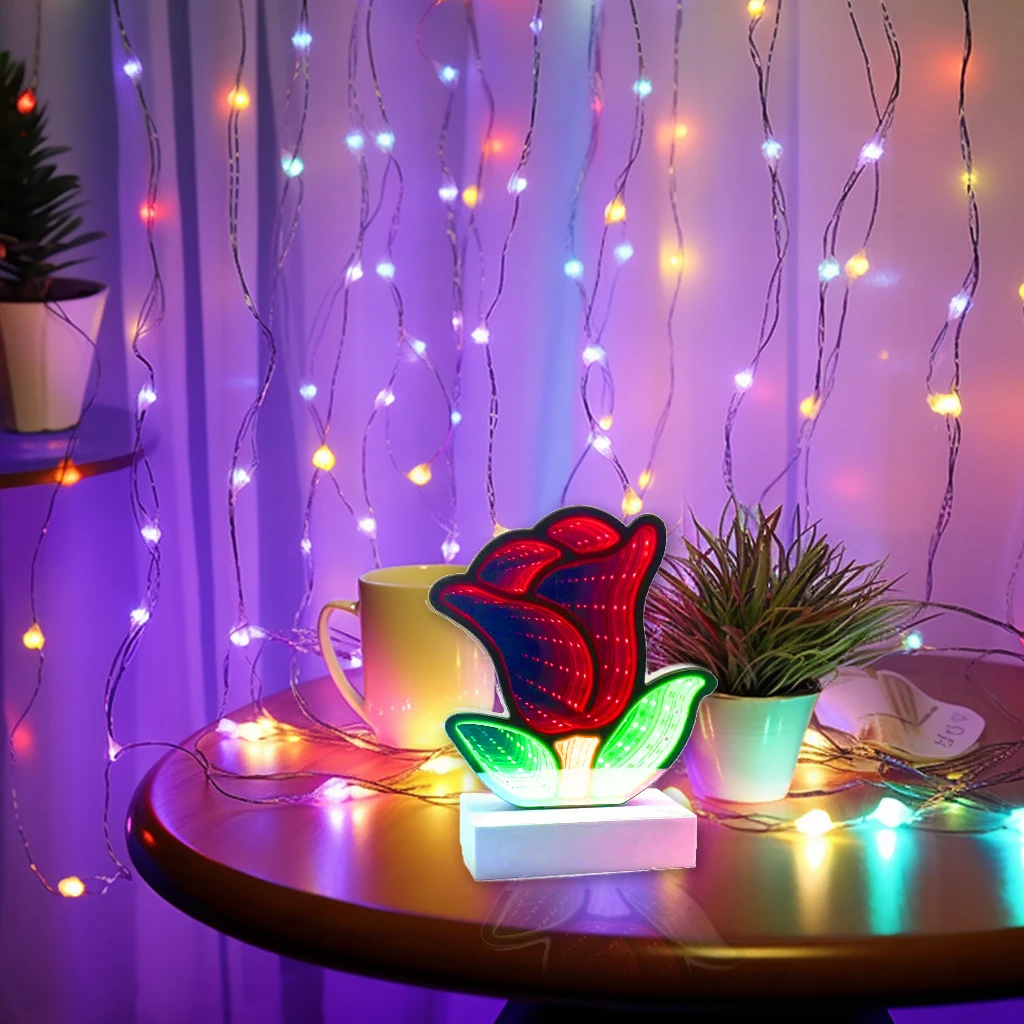 Valentines Day Pink Heart Mirror Lamp Stuffing Trending Valentines Deco Lights